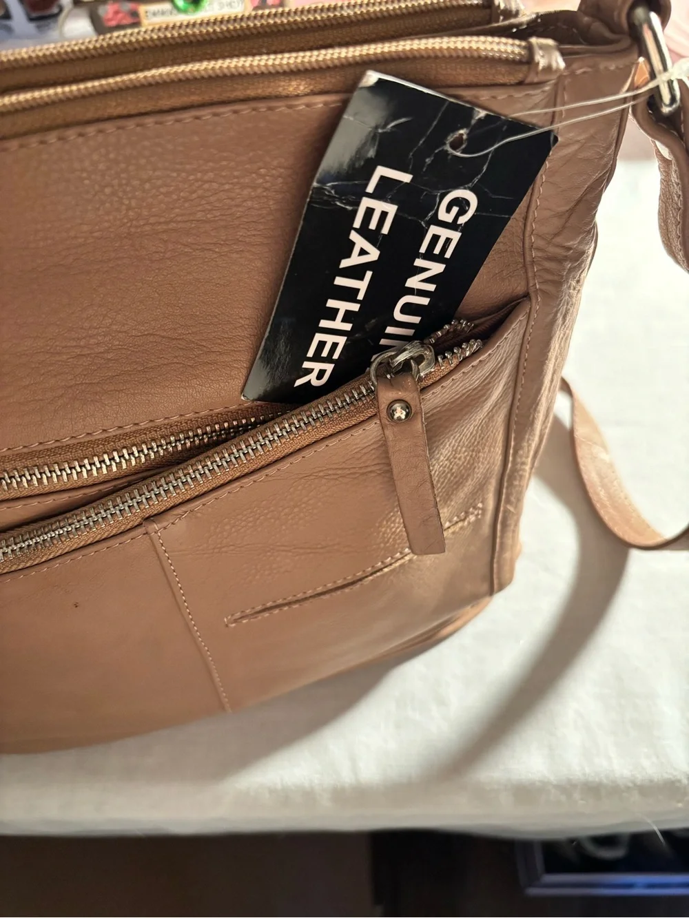 Leather Crossbody Bag in Taupe